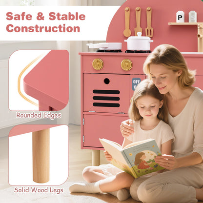 Play Kitchen for Kids Wooden Kitchen Playset with Stoves Faucet Sink Microwave and Oven
