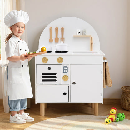 Play Kitchen for Kids Wooden Kitchen Playset with Stoves Faucet Sink Microwave and Oven