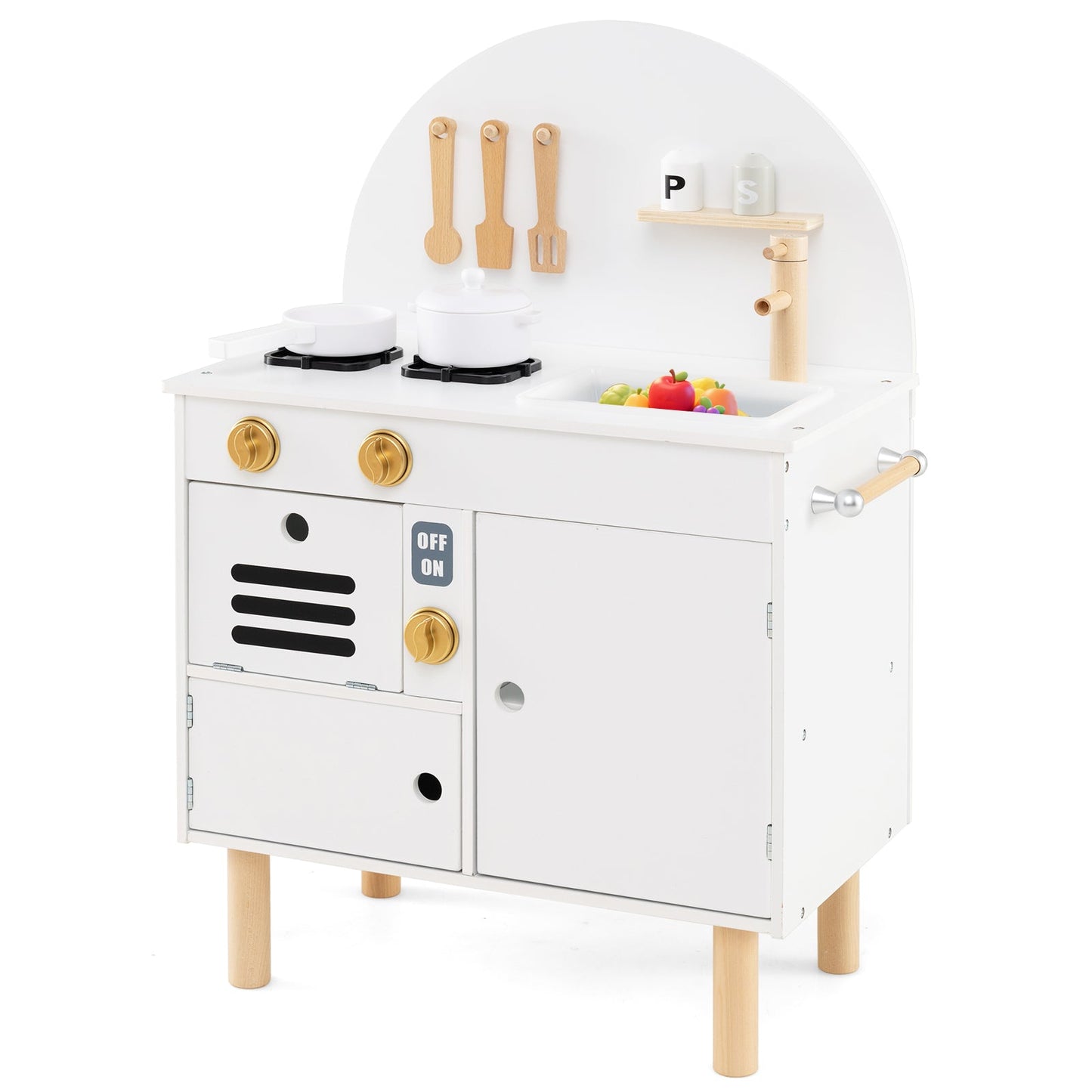 Play Kitchen for Kids Wooden Kitchen Playset with Stoves Faucet Sink Microwave and Oven