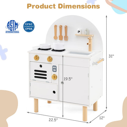 Play Kitchen for Kids Wooden Kitchen Playset with Stoves Faucet Sink Microwave and Oven