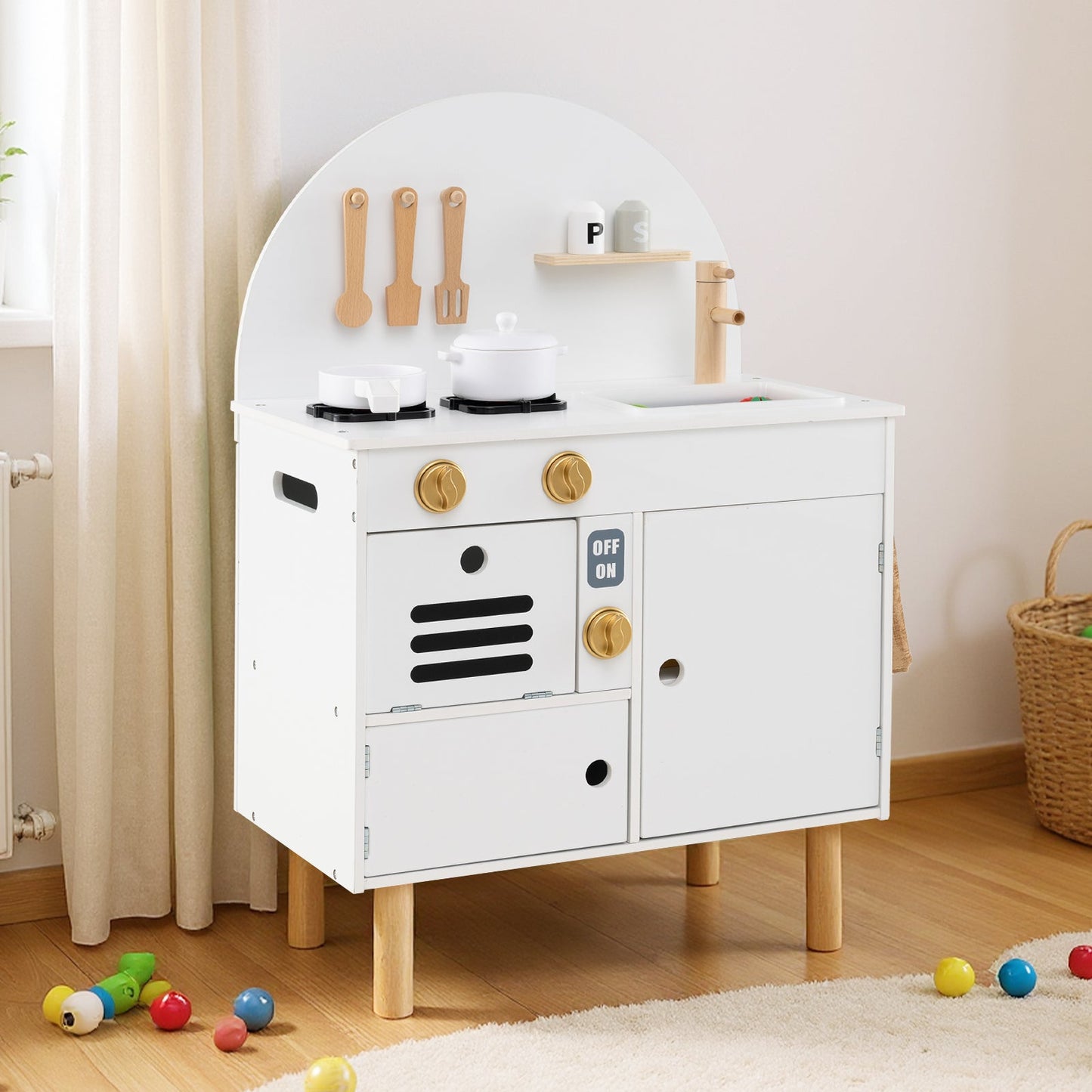 Play Kitchen for Kids Wooden Kitchen Playset with Stoves Faucet Sink Microwave and Oven