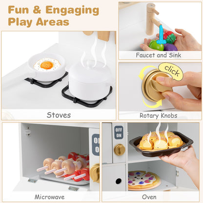 Play Kitchen for Kids Wooden Kitchen Playset with Stoves Faucet Sink Microwave and Oven