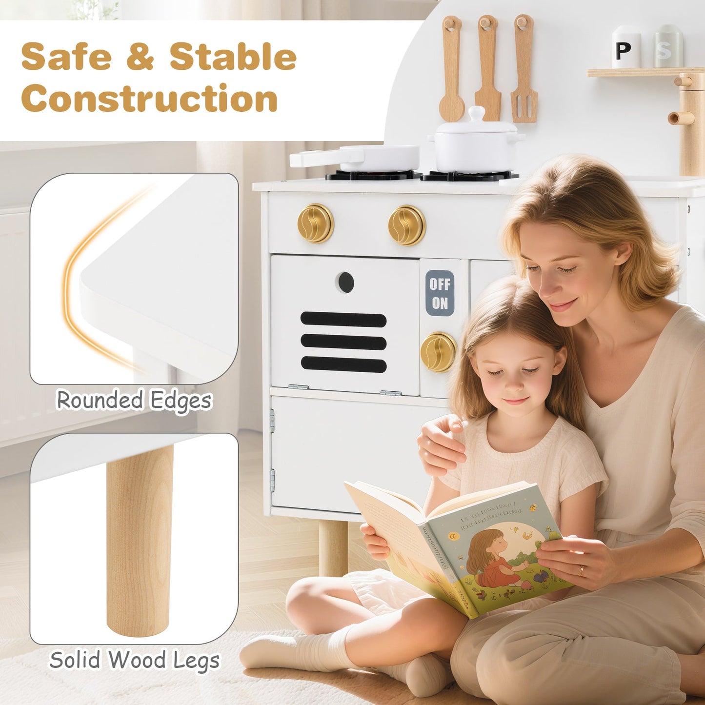Play Kitchen for Kids Wooden Kitchen Playset with Stoves Faucet Sink Microwave and Oven