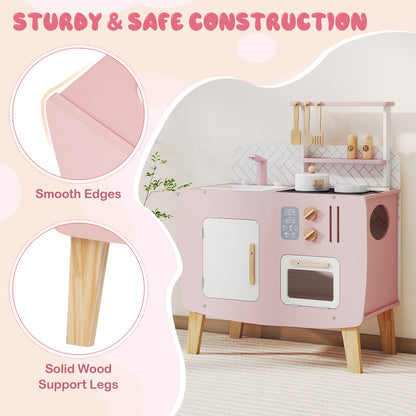 Play Kitchen for Kids Wooden Kitchen Playset with Stoves Sink Faucet and Oven