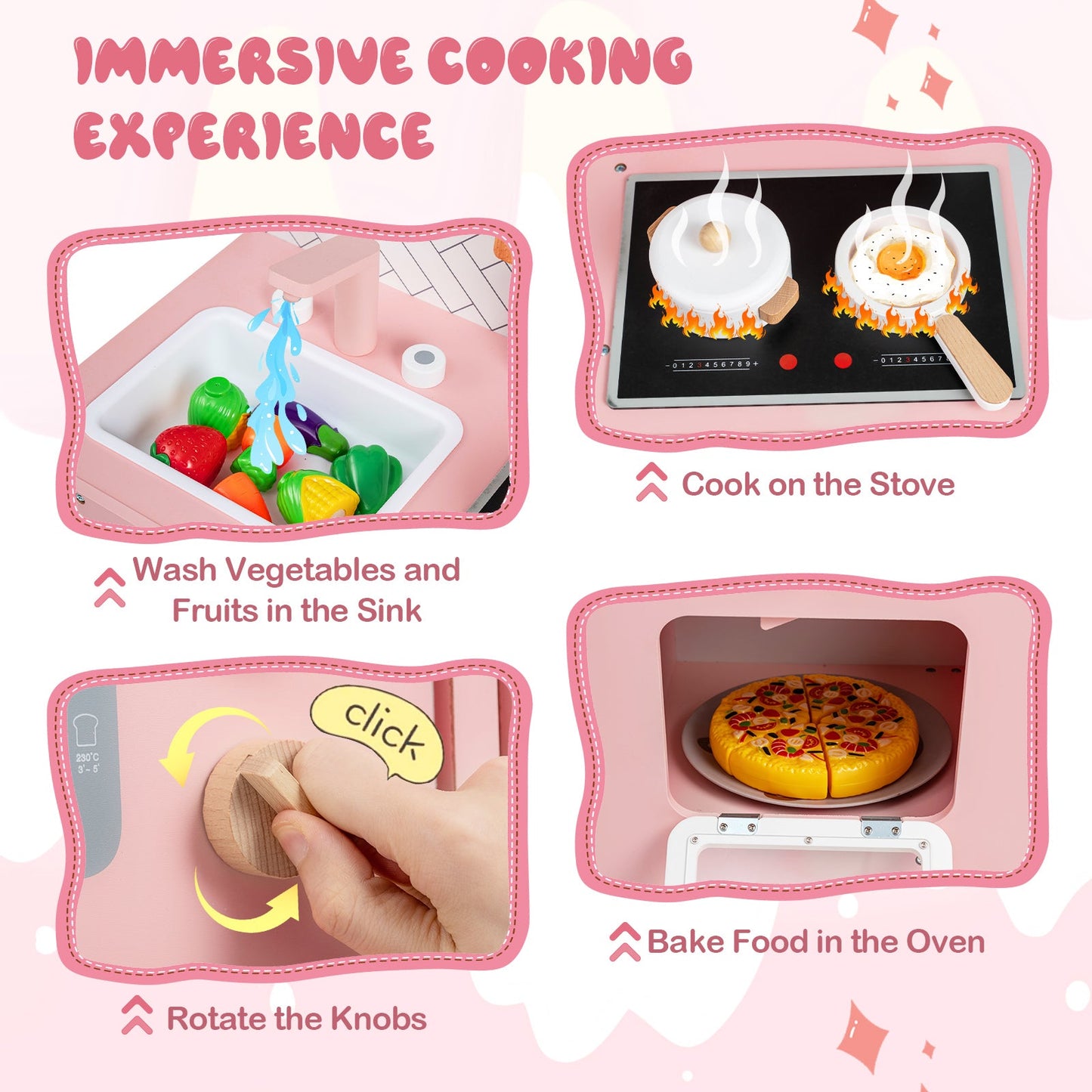 Play Kitchen for Kids Wooden Kitchen Playset with Stoves Sink Faucet and Oven