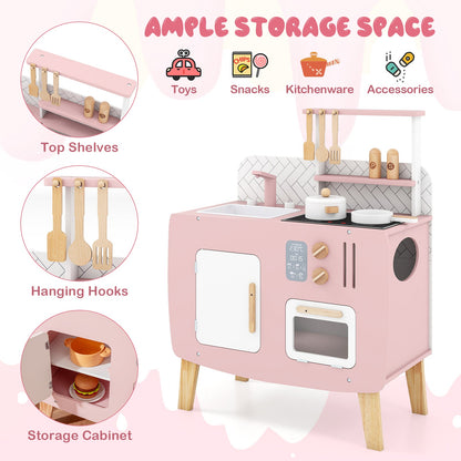 Play Kitchen for Kids Wooden Kitchen Playset with Stoves Sink Faucet and Oven