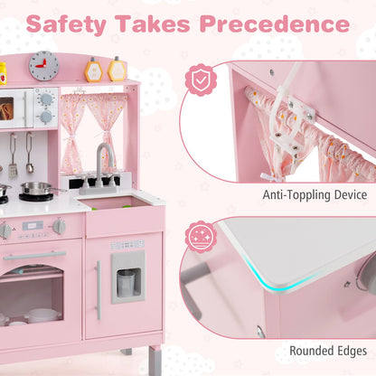 Play Kitchen for Kids Wooden Chef Pretend Playset with 3 Adjustable Heights Microwave