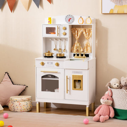 Play Kitchen for Kids Wooden Chef Pretend Playset with 3 Adjustable Heights Microwave