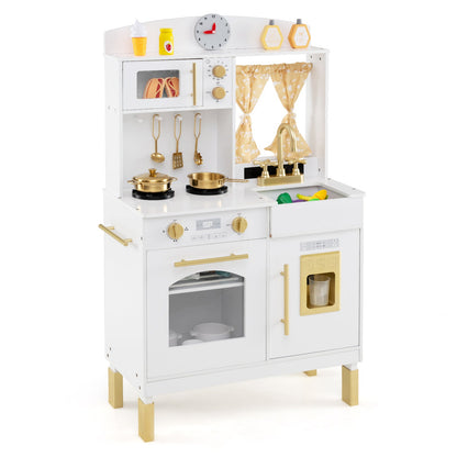 Play Kitchen for Kids Wooden Chef Pretend Playset with 3 Adjustable Heights Microwave