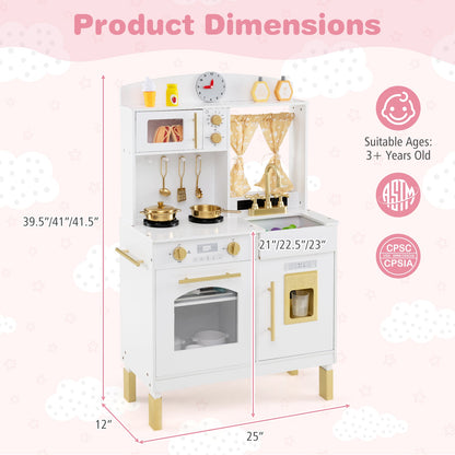 Play Kitchen for Kids Wooden Chef Pretend Playset with 3 Adjustable Heights Microwave