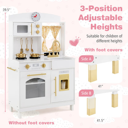 Play Kitchen for Kids Wooden Chef Pretend Playset with 3 Adjustable Heights Microwave