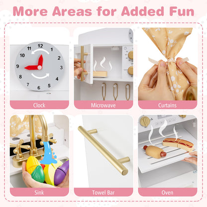 Play Kitchen for Kids Wooden Chef Pretend Playset with 3 Adjustable Heights Microwave