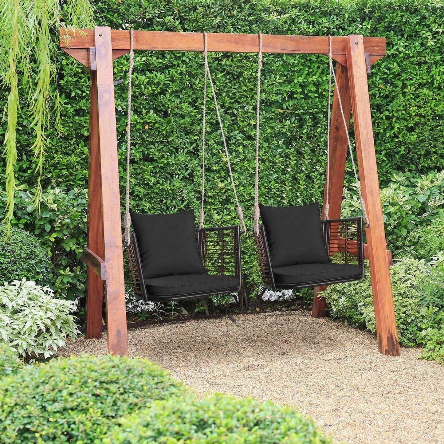 Hanging Rattan Porch Swing Chair with Cushions
