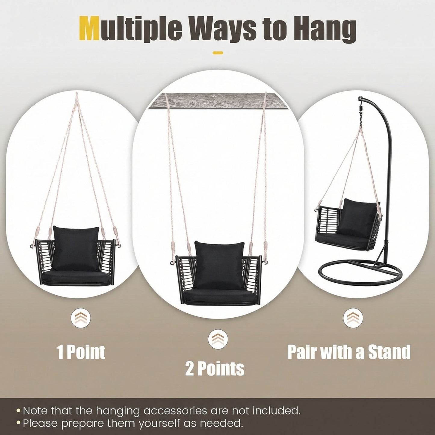 Hanging Rattan Porch Swing Chair with Cushions