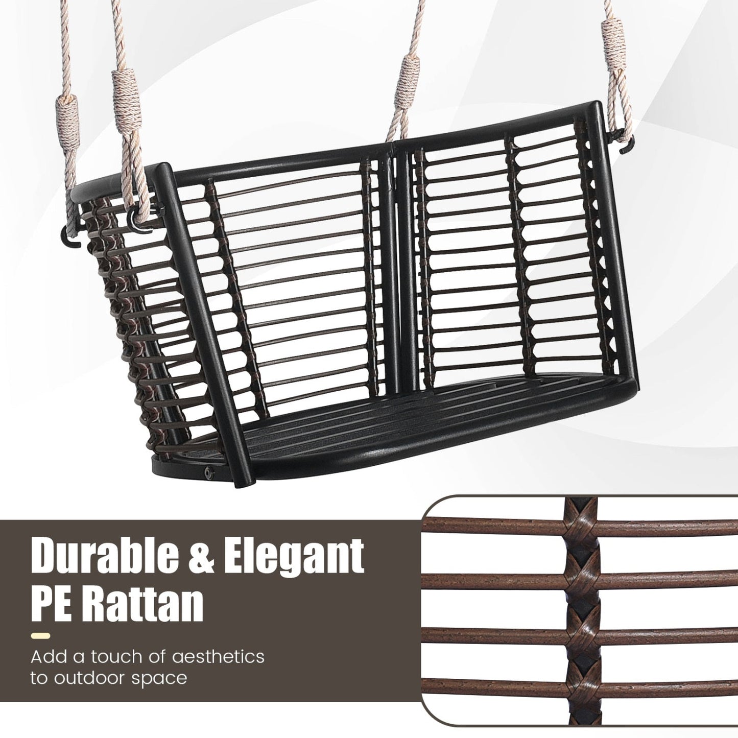 Hanging Rattan Porch Swing Chair with Cushions