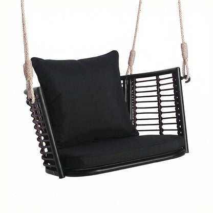 Hanging Rattan Porch Swing Chair with Cushions