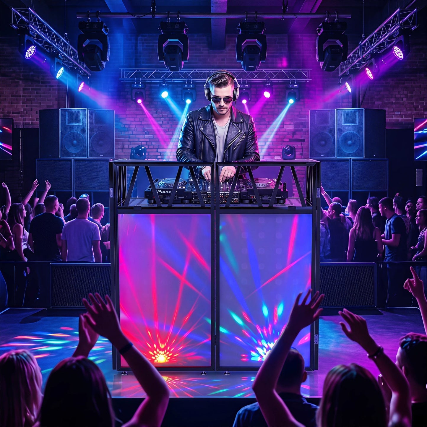 Portable DJ Booth with Black Scrims and Carrying Bag