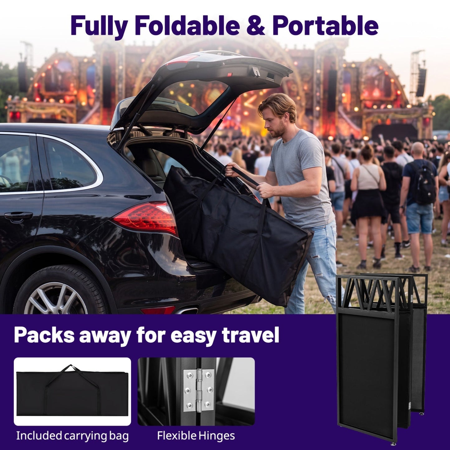 Portable DJ Booth with Black Scrims and Carrying Bag