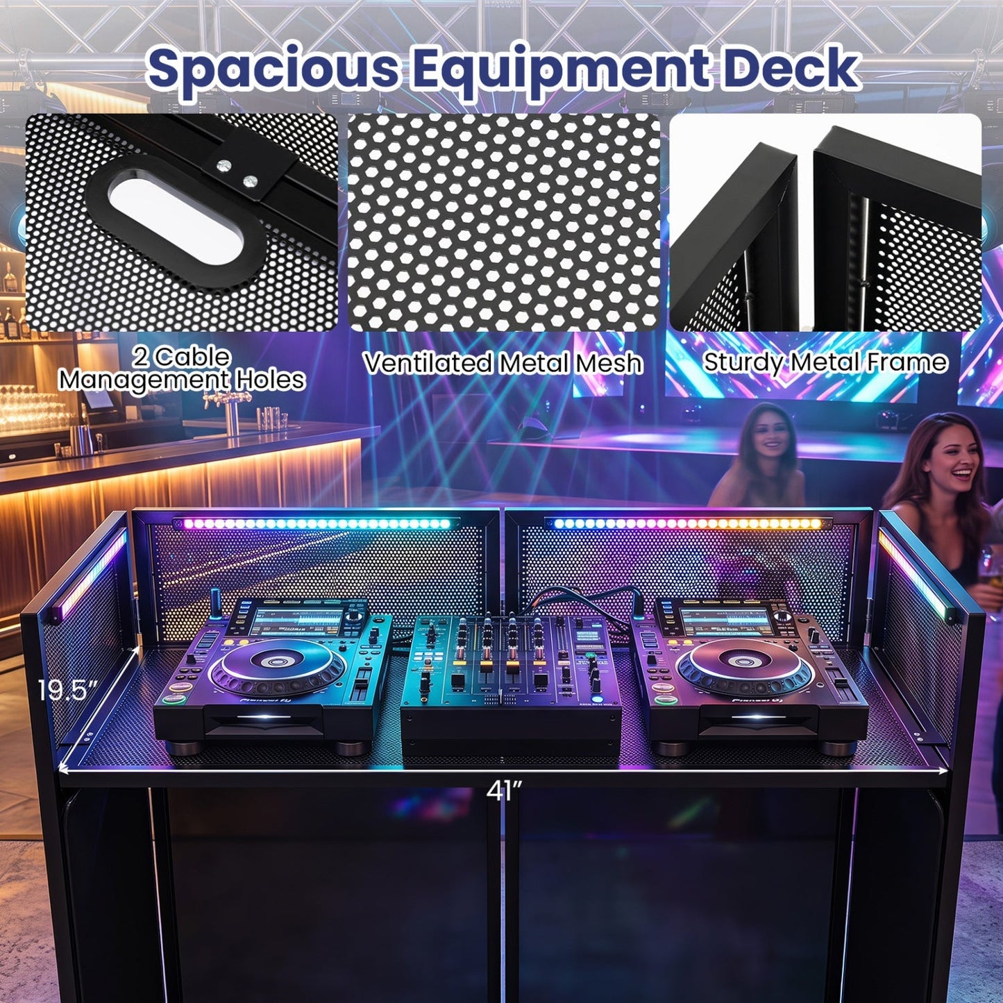 Portable DJ Booth with Adjustable Feet and Detachable Tabletop