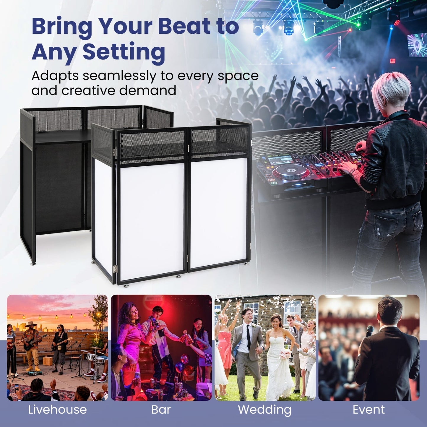 Portable DJ Booth with Adjustable Feet and Detachable Tabletop