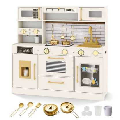 Pretend Toy Kitchen Set with Stoves and Water Dispenser-Beige