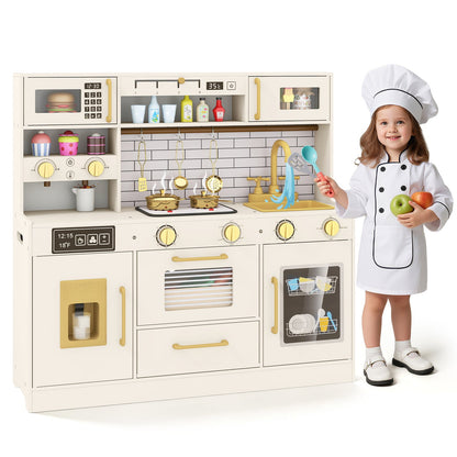 Pretend Toy Kitchen Set with Stoves and Water Dispenser-Beige
