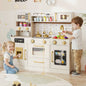 Pretend Toy Kitchen Set with Stoves and Water Dispenser-Beige