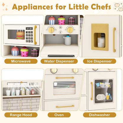 Pretend Toy Kitchen Set with Stoves and Water Dispenser-Beige