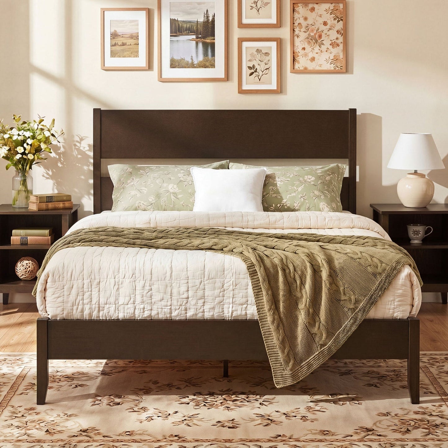 Queen Bed Frame with Headboard and Solid Wood Legs
