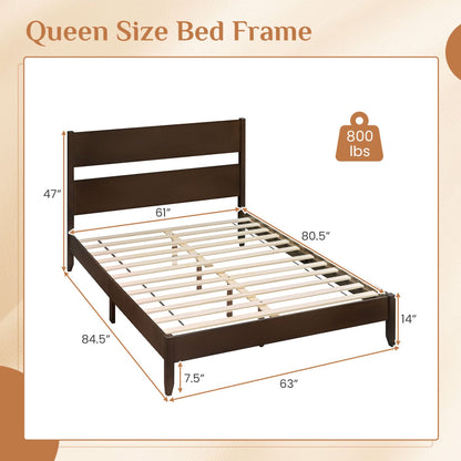 Queen Bed Frame with Headboard and Solid Wood Legs