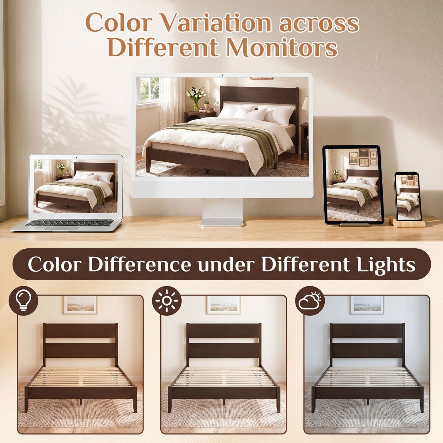 Queen Bed Frame with Headboard and Solid Wood Legs