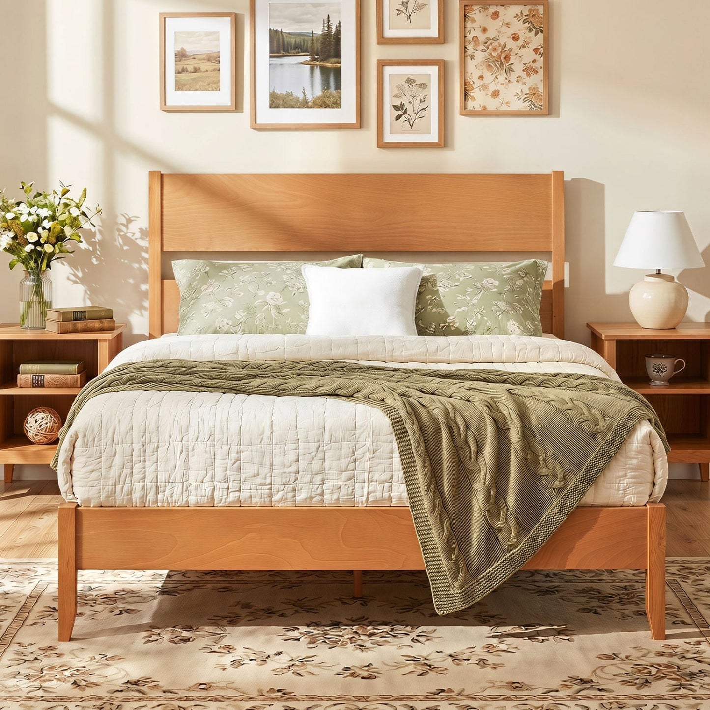 Queen Bed Frame with Headboard and Solid Wood Legs