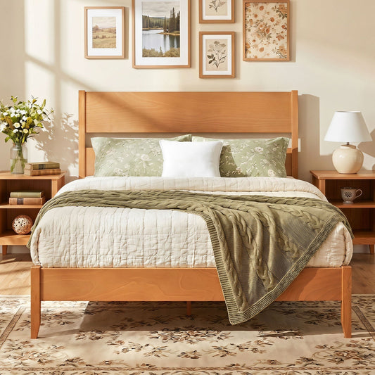 Queen Bed Frame with Headboard and Solid Wood Legs