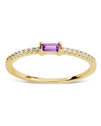 Sterling Silver Thin Amethyst CZ Stacking Birthstone Ring