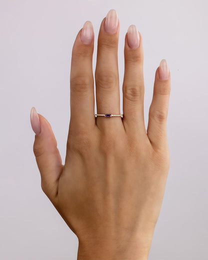 Sterling Silver Thin Amethyst CZ Stacking Birthstone Ring