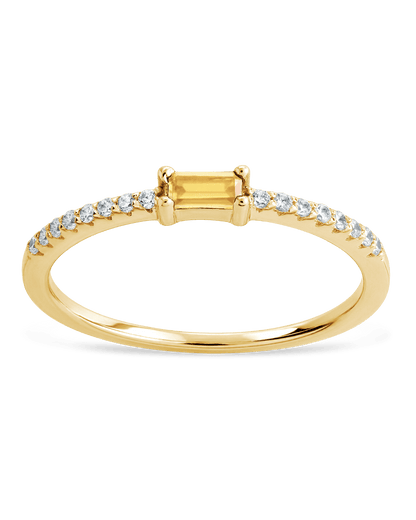 Sterling Silver Thin Citrine CZ Stacking Birthstone Ring