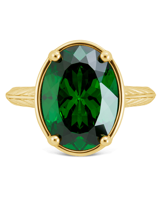 Sterling Silver Oval Cut Emerald CZ Cocktail Ring
