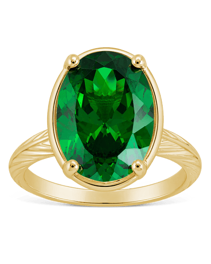 Sterling Silver Oval Cut Emerald CZ Cocktail Ring
