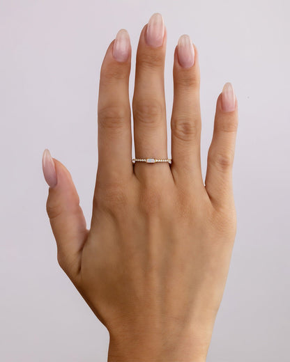 Sterling Silver Thin Opal CZ Stacking Birthstone Ring