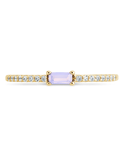 Sterling Silver Thin Moonstone CZ Stacking Birthstone Ring