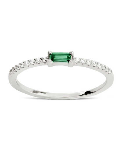 Sterling Silver Thin Emerald CZ Stacking Birthstone Ring