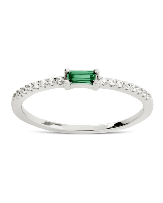 Sterling Silver Thin Emerald CZ Stacking Birthstone Ring