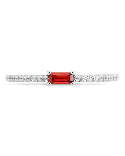 Sterling Silver Thin Garnet CZ Stacking Birthstone Ring