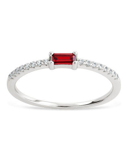Sterling Silver Thin Garnet CZ Stacking Birthstone Ring