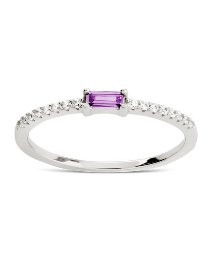 Sterling Silver Thin Amethyst CZ Stacking Birthstone Ring