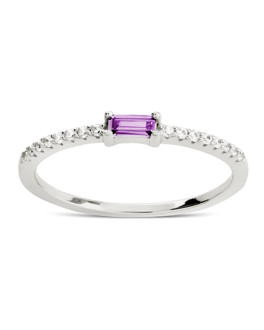Sterling Silver Thin Amethyst CZ Stacking Birthstone Ring