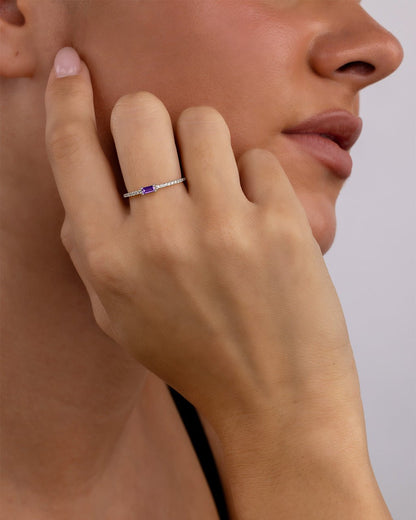 Sterling Silver Thin Amethyst CZ Stacking Birthstone Ring