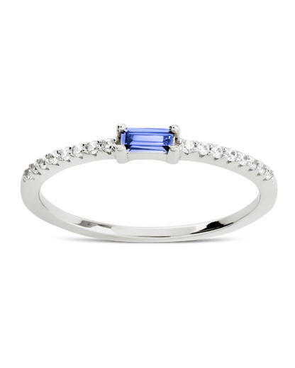 Sterling Silver Thin Aquamarine CZ Stacking Birthstone Ring