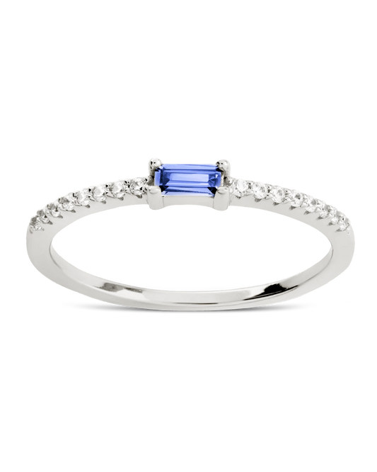 Sterling Silver Thin Aquamarine CZ Stacking Birthstone Ring