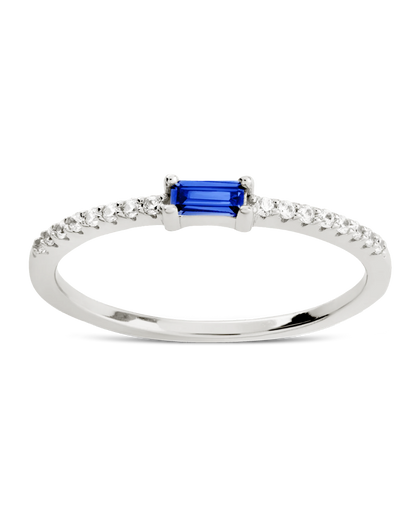 Sterling Silver Thin Sapphire CZ Stacking Birthstone Ring